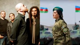 A la izquierda, la banda System of a Down. A la derecha, la cantante Narmin Karimbayova.