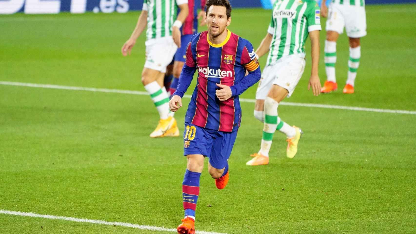 Messi celebra un gol con el FC Barcelona