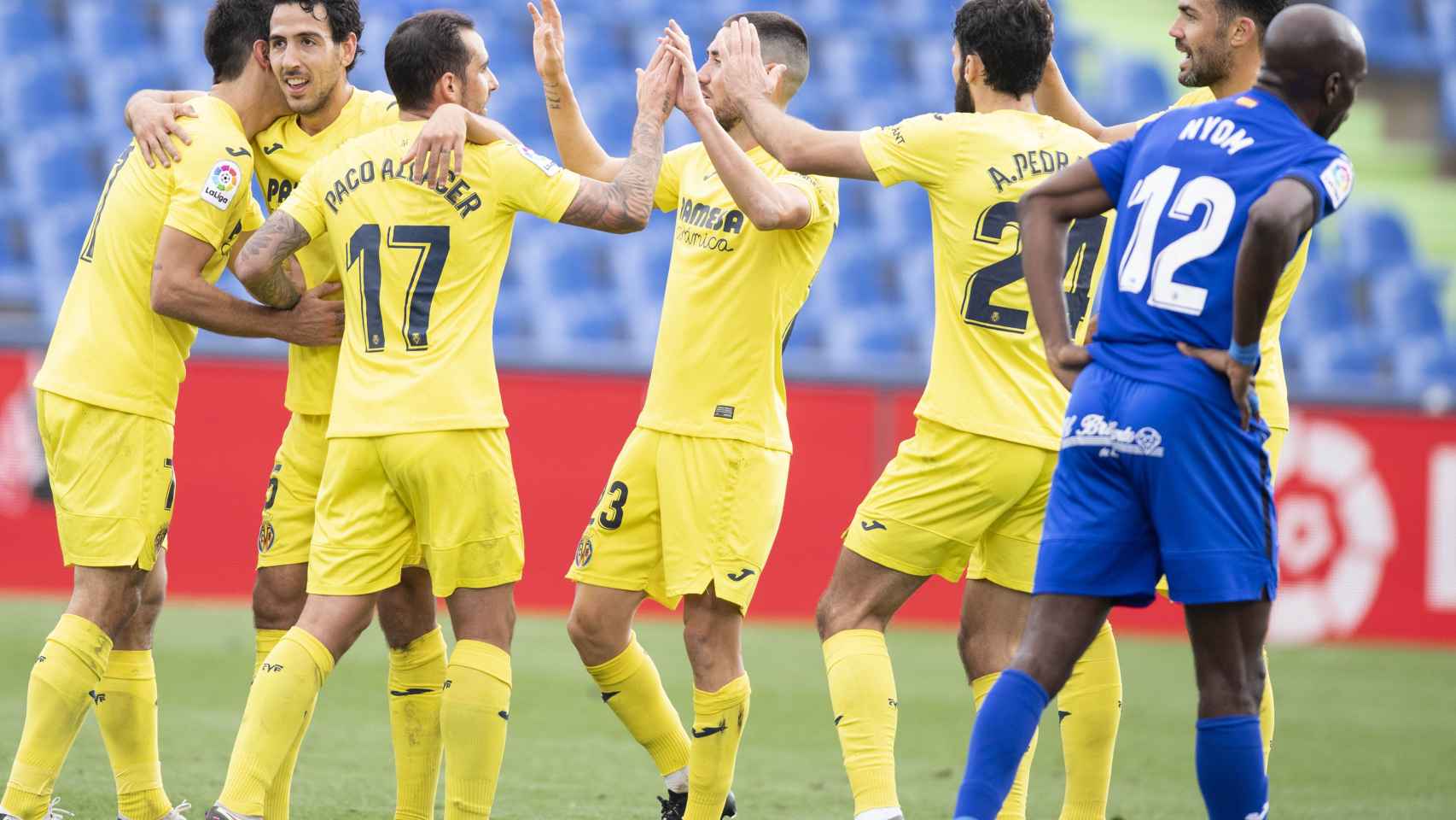 Los jugadores del Villarreal celebran uno de los goles ante el Getafe en Liga