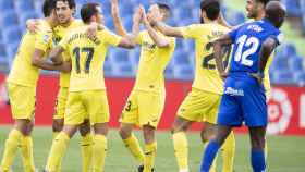 Los jugadores del Villarreal celebran uno de los goles ante el Getafe en Liga