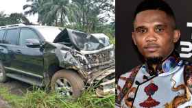 Samuel Eto'o y el automóvil en el que tuvo un accidente en Camerún
