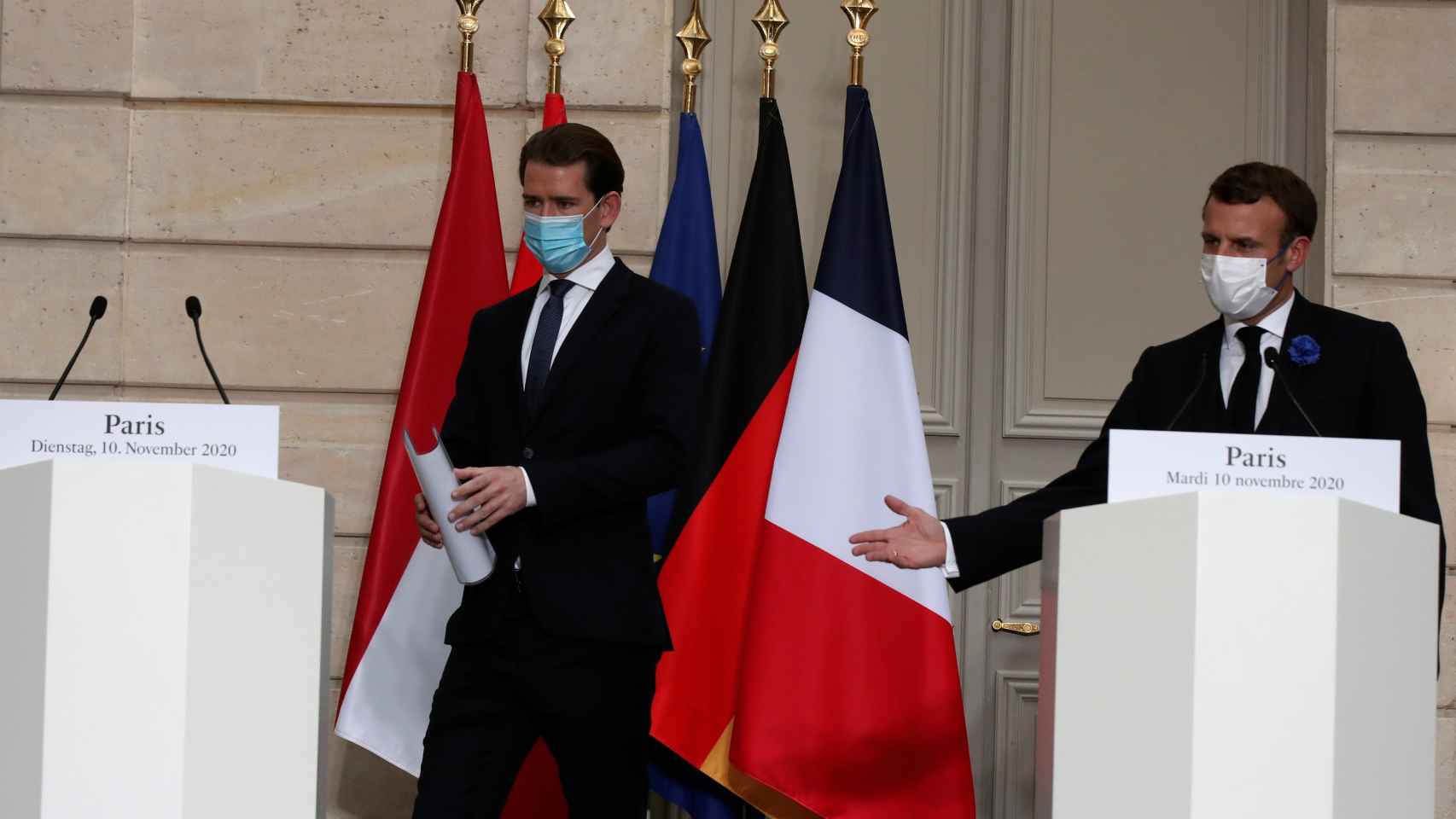 Sebastian Kurz y Emmanuel Macron, durante la rueda de prensa de este martes en París