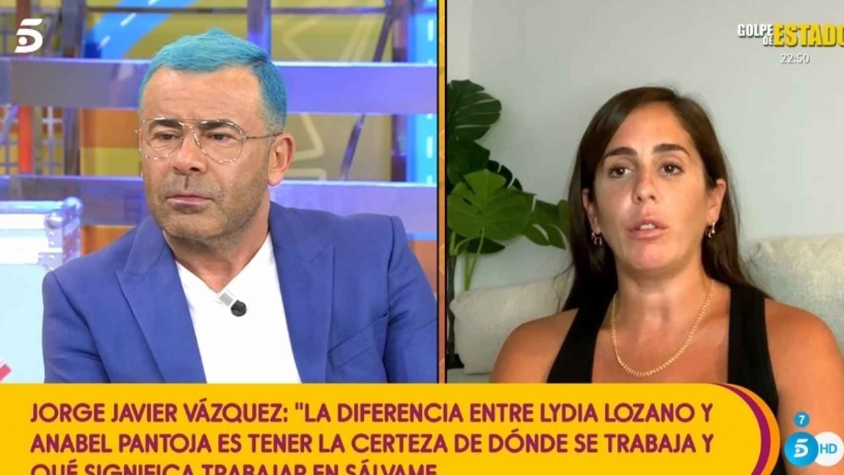 Jorge Javier  y  Anabel Pantoja durante la emisión de 'Sálvame Diario'.