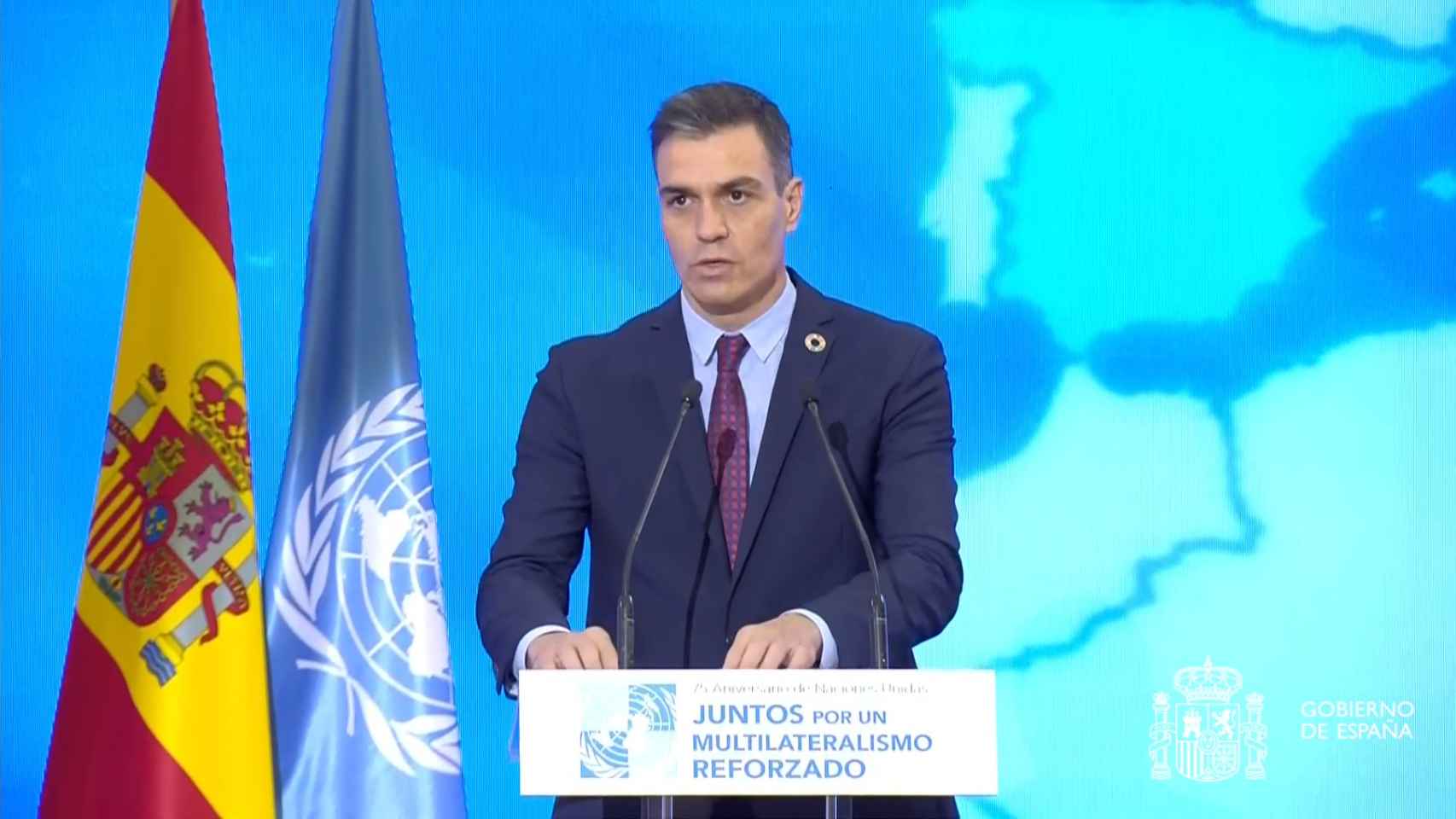 Pedro Sánchez, en el acto de celebración de los 75 años de la Organización de Naciones Unidas.