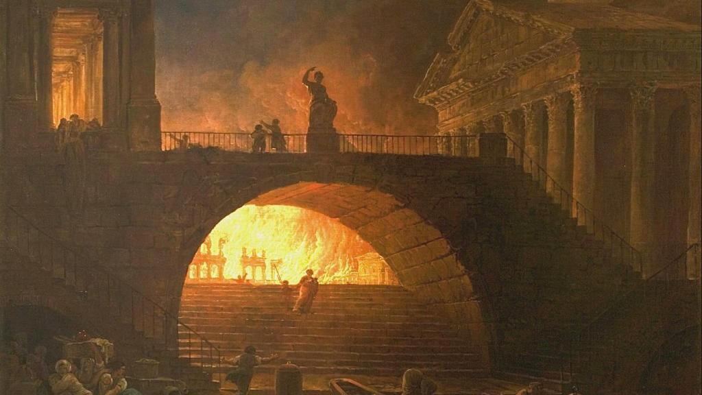 Lienzo de Hubert Robert sobre el gran incendio de Roma.