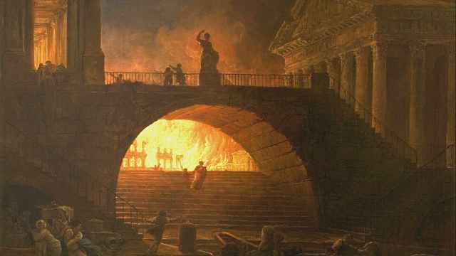 Lienzo de Hubert Robert sobre el gran incendio de Roma.