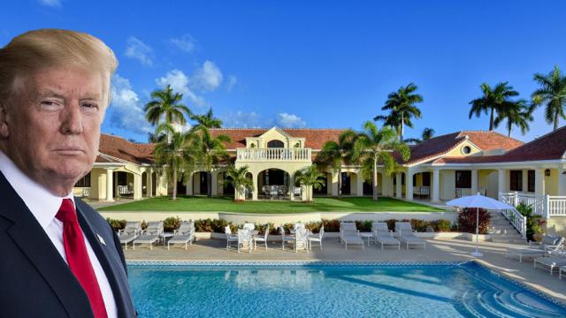 Donald Trump, junto a su casa en Saint Martin, en un fotomontaje de JALEOS.