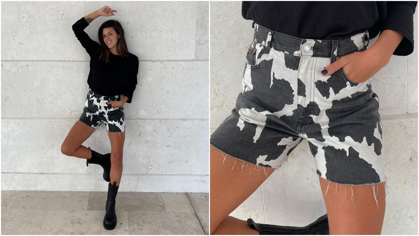 Laura Matamoros con 'shorts' estampados de Zara.