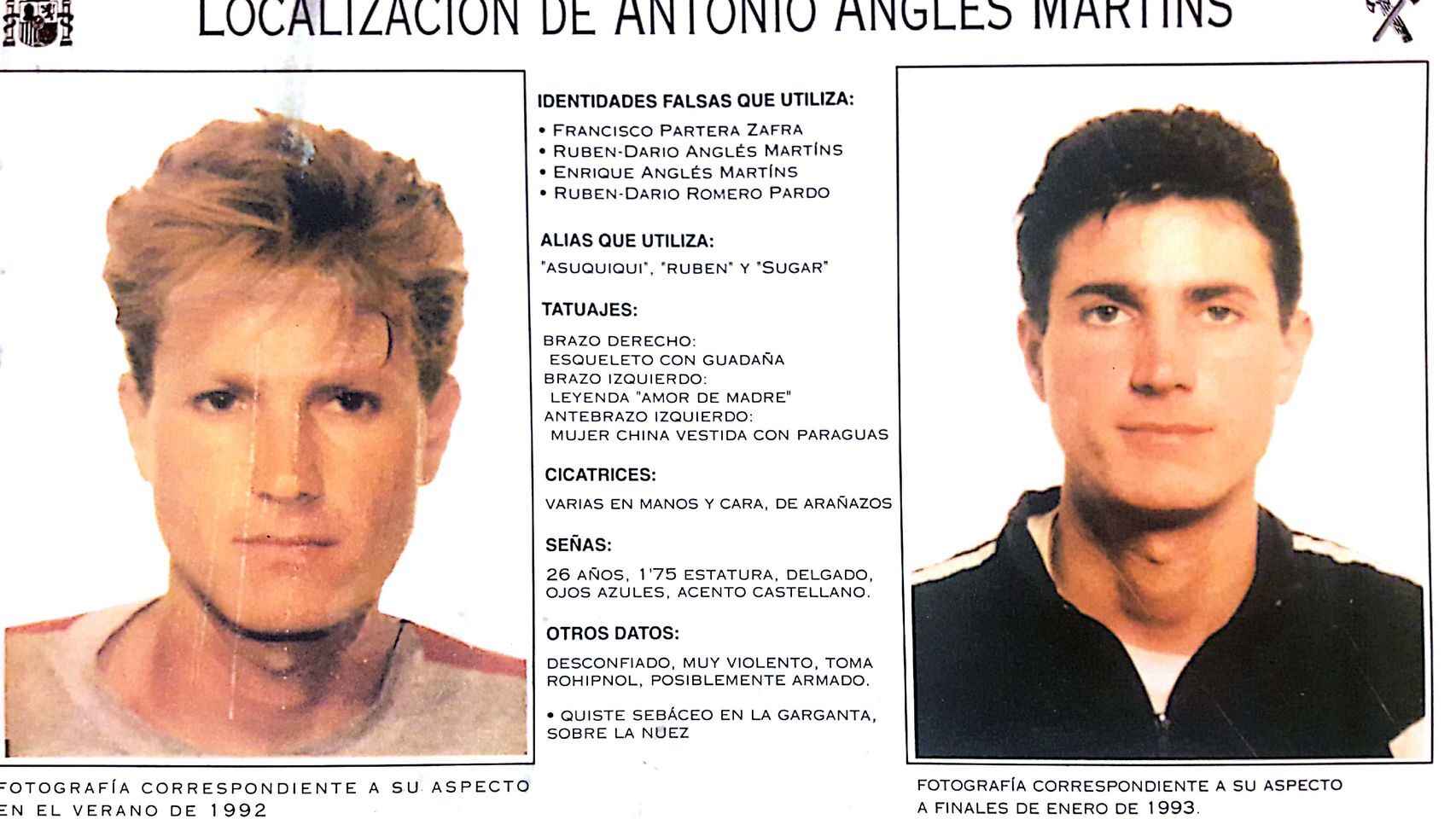 Cartel de Antonio Anglés difundido por la Interpol.