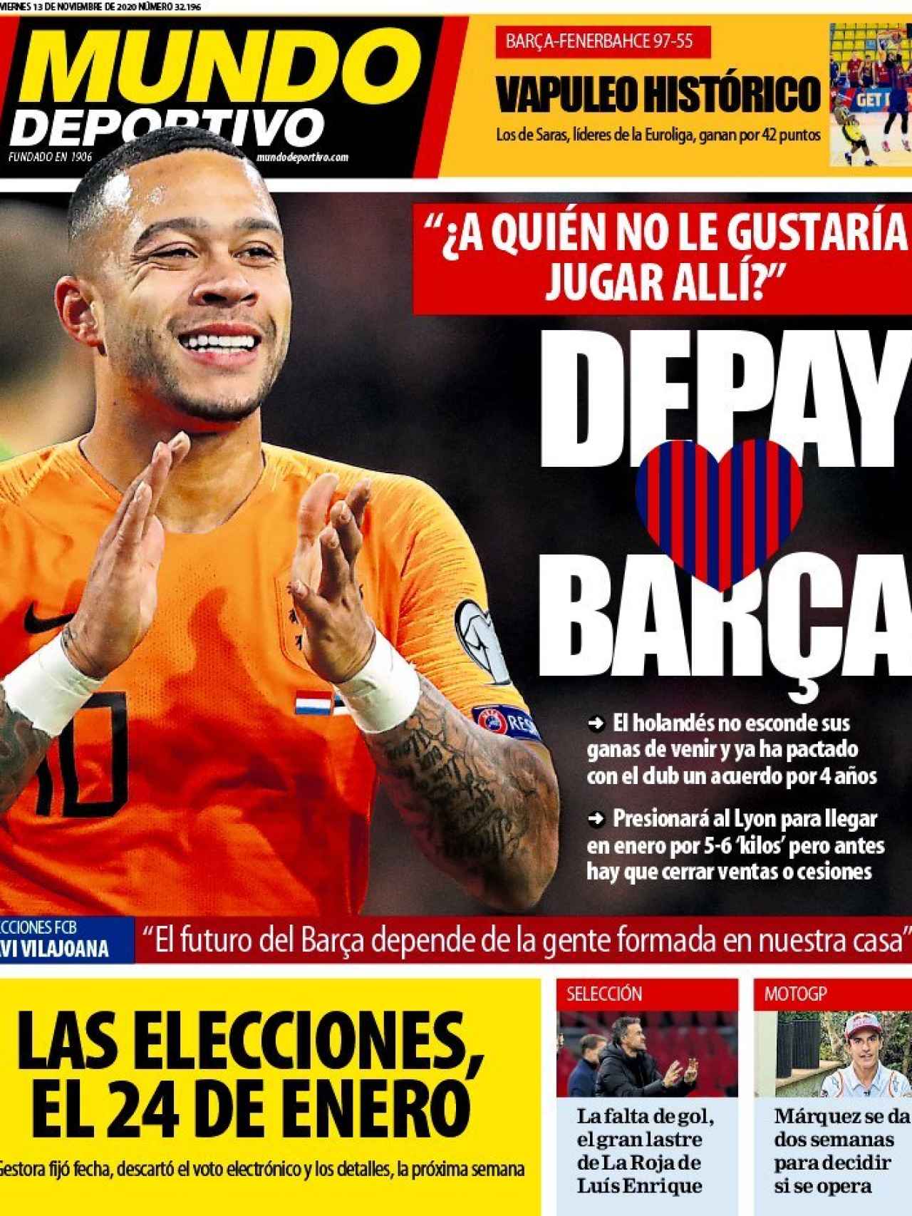 La portada del diario Mundo Deportivo (13/11/2020)