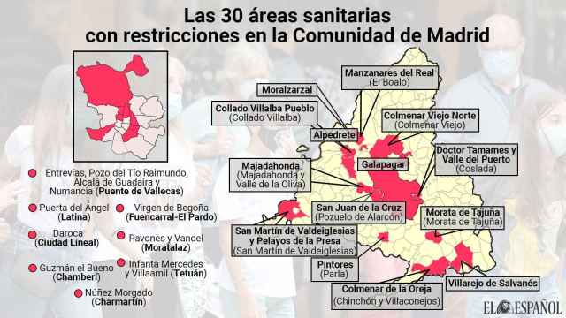 Estas son las 30 zonas sanitarias restringidas en Madrid desde el viernes.