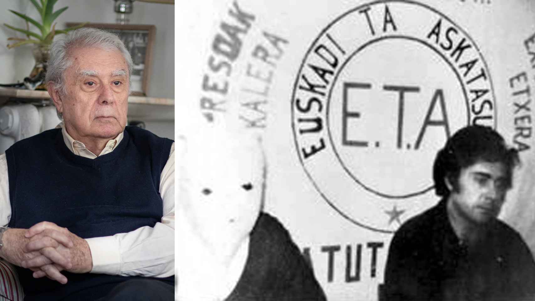 Javier Rupérez, durante la entrevista y cuando fue secuestrado por ETA en 1979.
