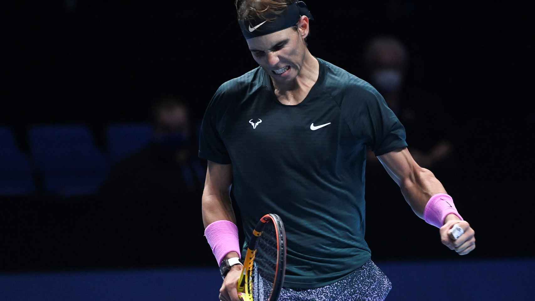 Nadal celebra un punto ante Rublev en las ATP Finals 2020