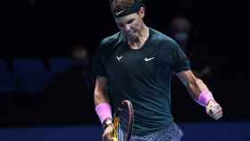 Nadal celebra un punto ante Rublev en las ATP Finals 2020