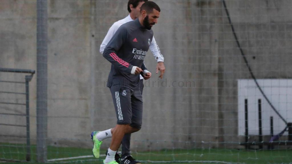 Karim Benzema, en un entrenamiento del Real Madrid