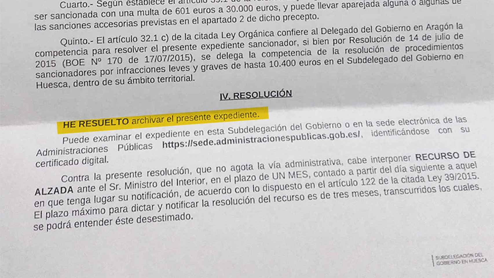 Resolución sobre el recurso de Teruel.