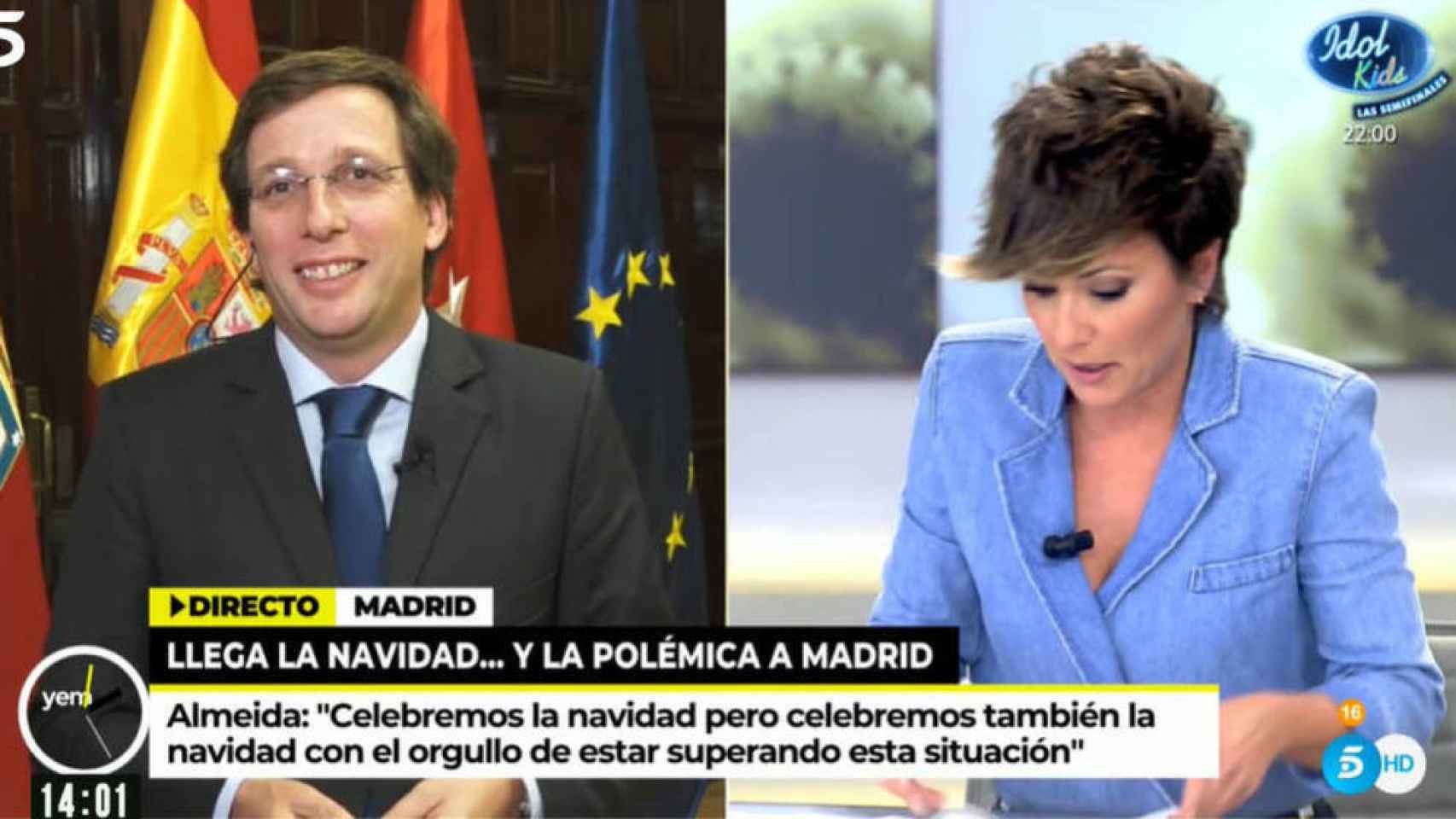 José Luis Martínez-Álmeida y Sonsoles Ónega durante la intervención en 'Ya es mediodía'.