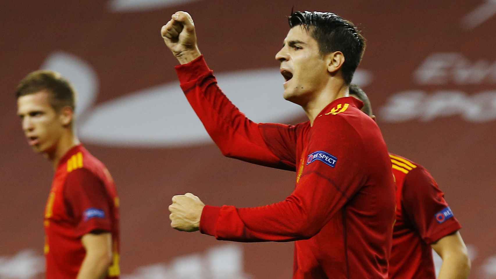 Álvaro Morata celebra su gol con España ante Alemania