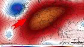 El anticiclón se desplaza hacia Europa Central, permitiendo la entrada de la masa fría. Severe-weather.eu.