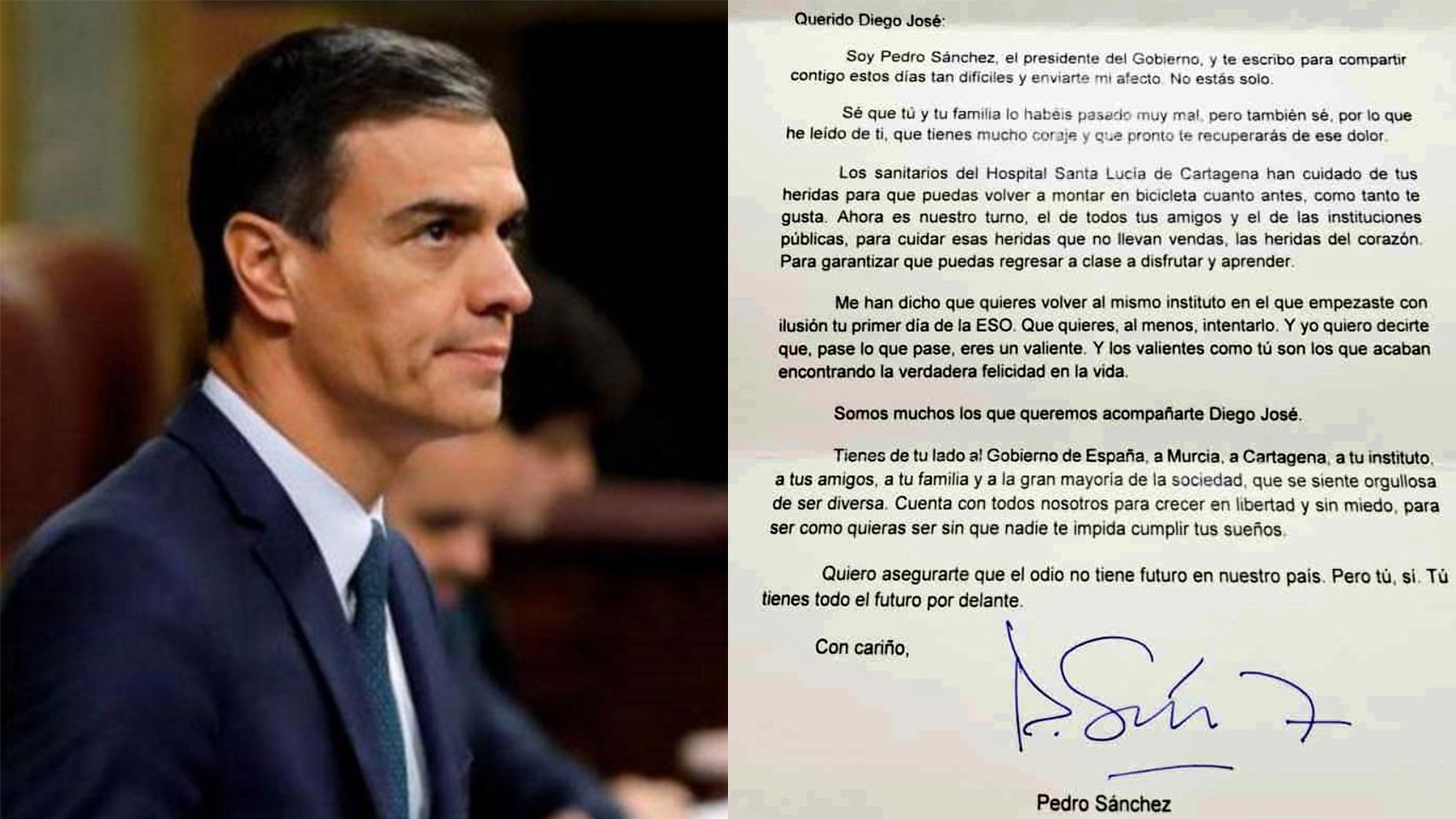La carta de Pedro Sánchez a Diego José, niño de once años de Cartagena.