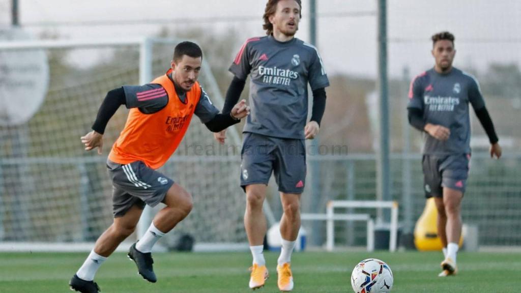 Eden Hazard, durante un entrenamiento con el Real Madrid