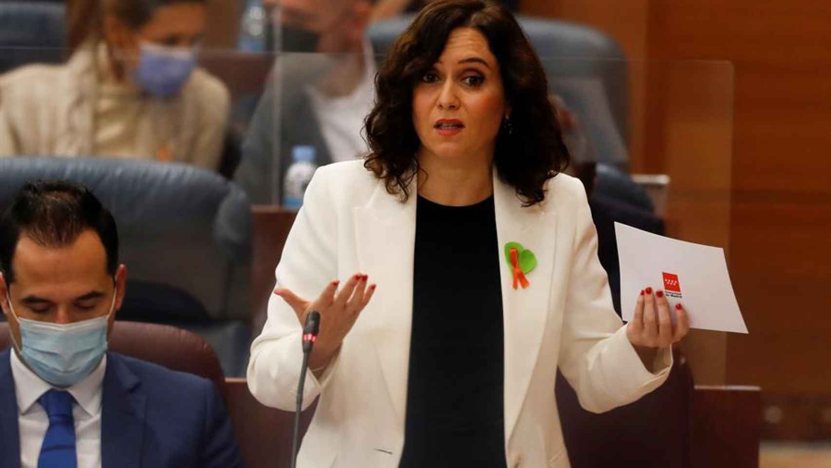 Isabel Díaz Ayuso, en un momento de su intervención en la Asamblea de Madrid.