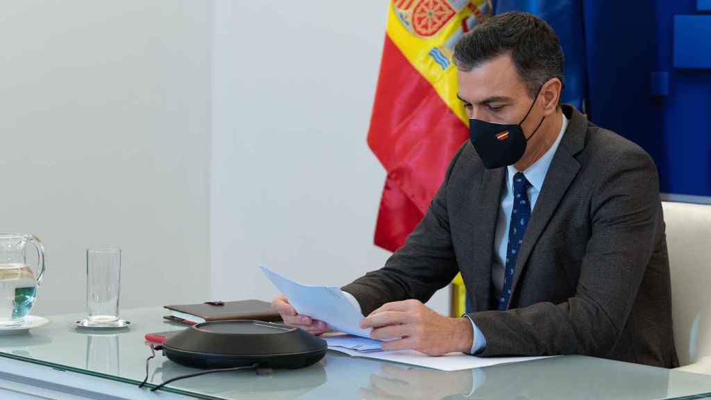 Pedro Sánchez, durante la videocumbre de la UE de este jueves