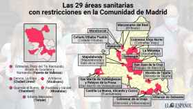 Zonas sanitarias de la Comunidad de Madrid bajo restricciones.