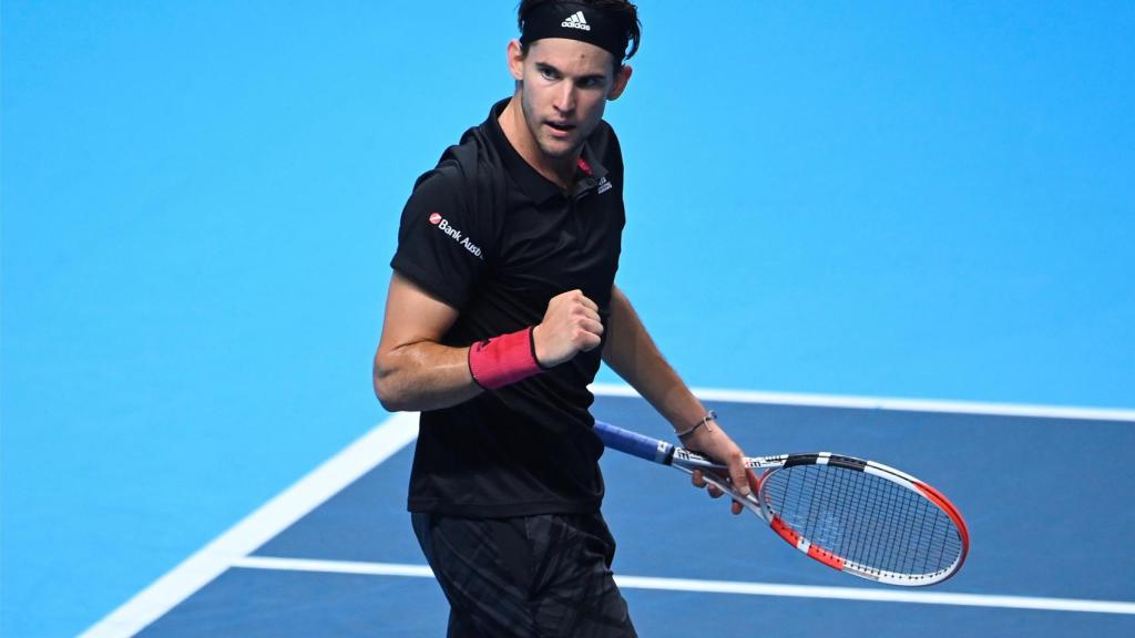 Thiem celebra su victoria ante Djokovic en las ATP Finals