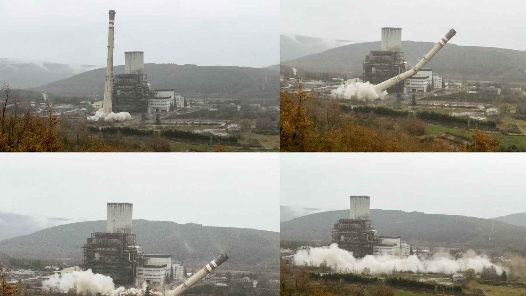 Impresionantes imágenes de la demolición de la chimenea de la central térmica de Anllares 8