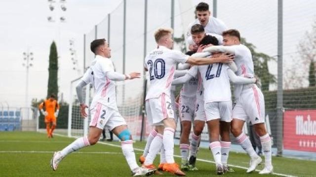 El Real Madrid Castilla celebra un gol