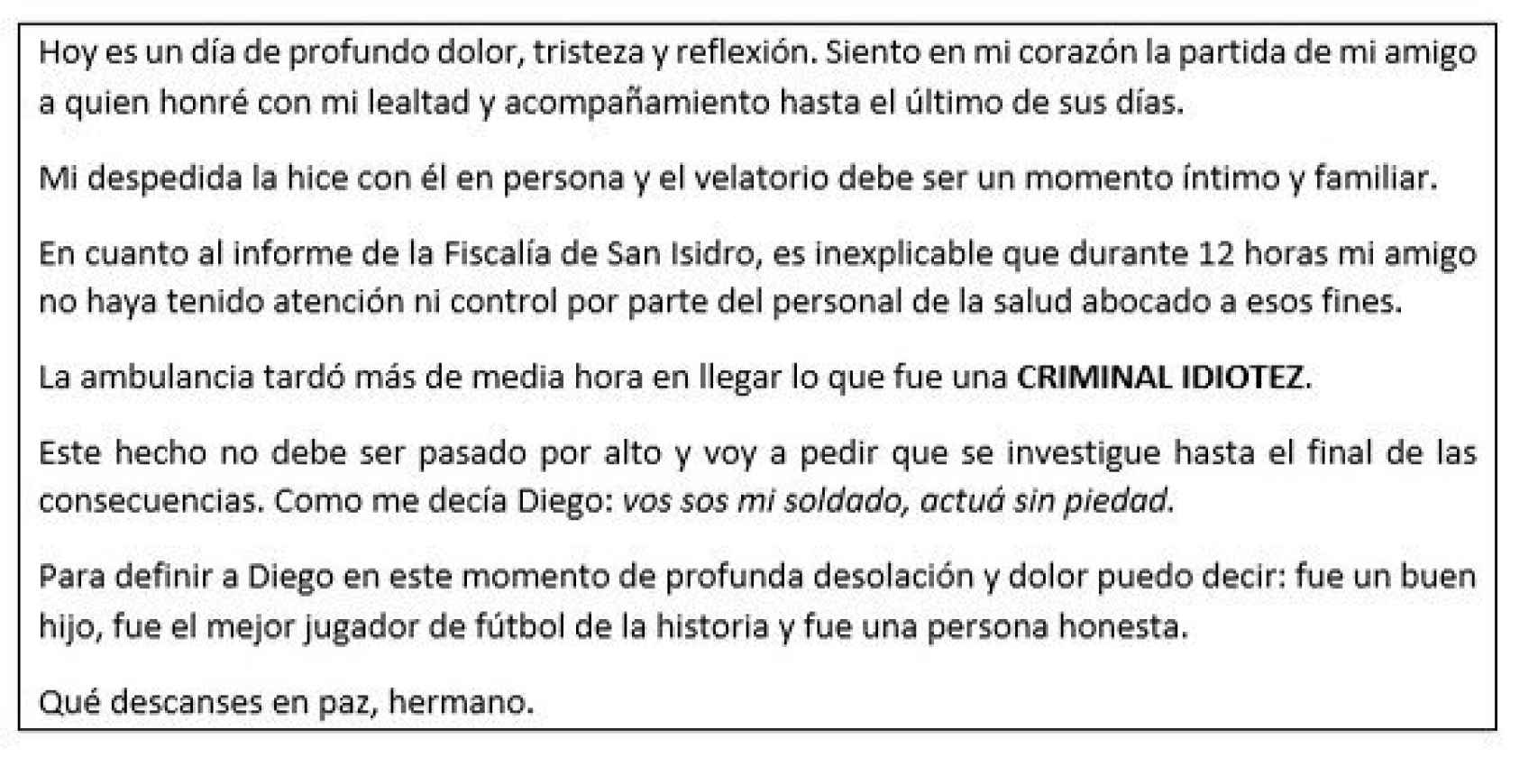 El comunicado de Matías Morla, abogado y representante de Diego Armando Maradona