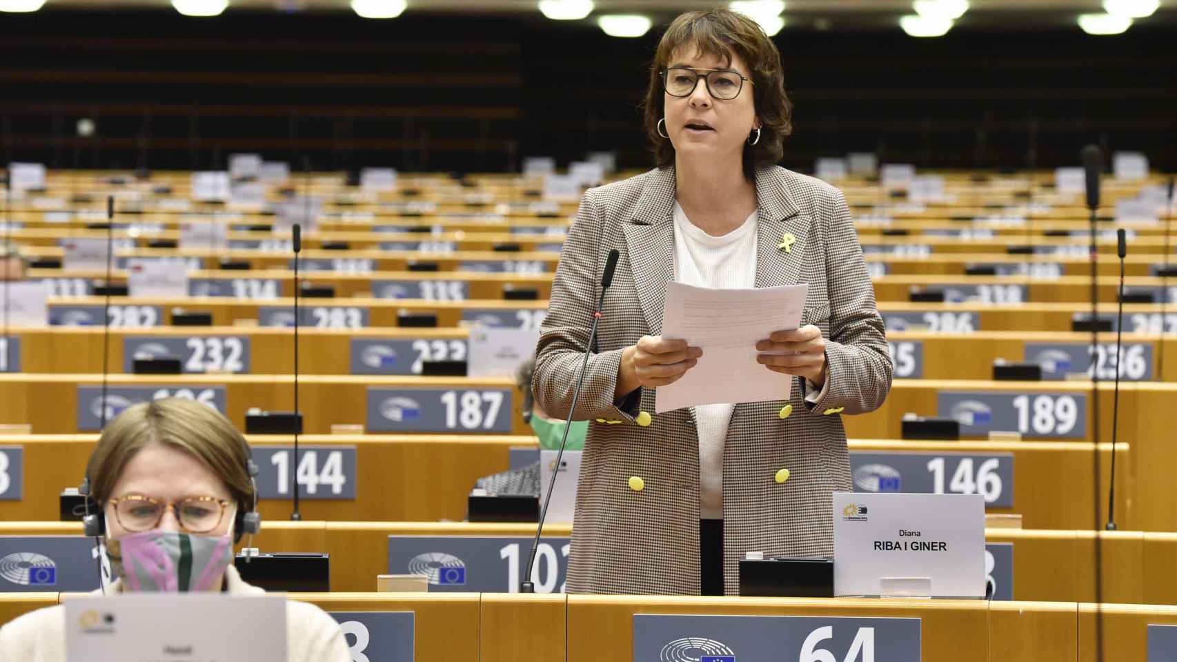 La eurodiputada de ERC, Diana Riba, durante los debates en la Eurocámara de esta semana