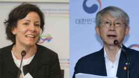 Paola Pisano, ministra de Innovación Tecnológica y Digitalización de Italia, y Choi Kiyoung, ministro de Ciencia y TIC de Corea del Sur. Ambos participaron el viernes en la presentación del informe 'Digital Economy Outlook 2020' de la OCDE.