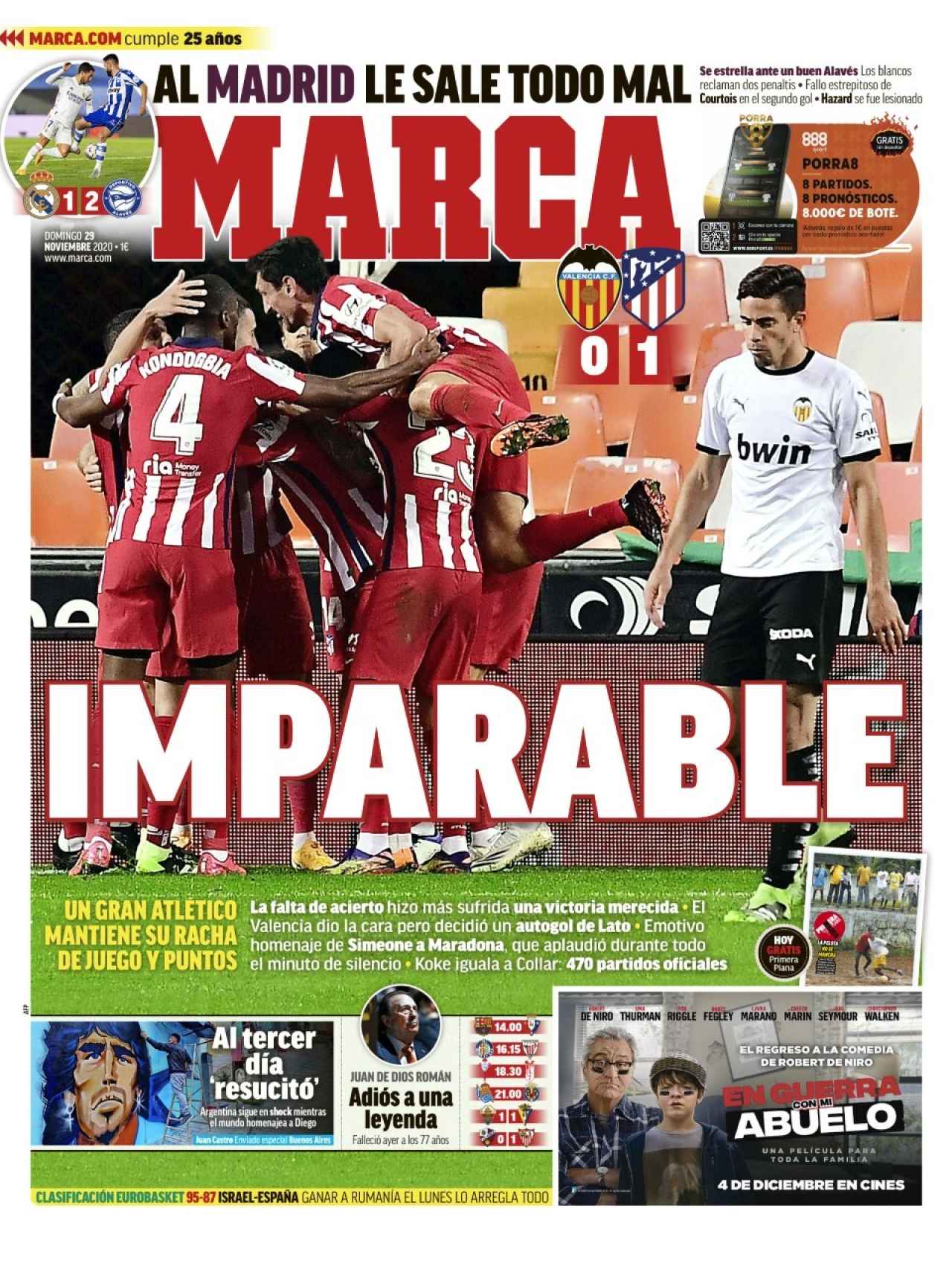 La portada del diario MARCA (29/11/2020)