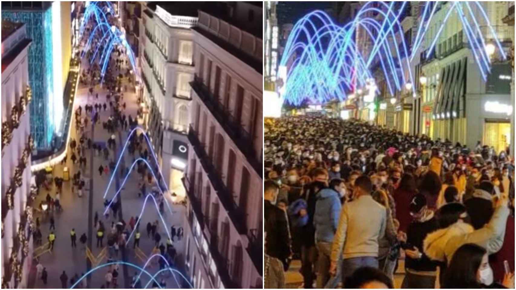 Las imágenes de los drones (a la izquierda) contra las de aglomeraciones (derecha).