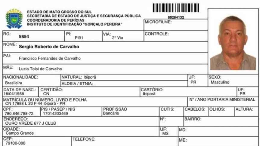 Ficha policial enviada por Brasil a las autoridades españolas sobre Sérgio Roberto de Carvalho.