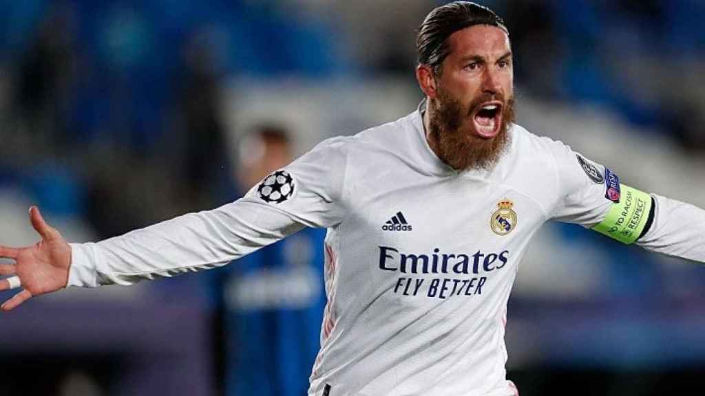 Sergio Ramos celebra un gol en la Champions League