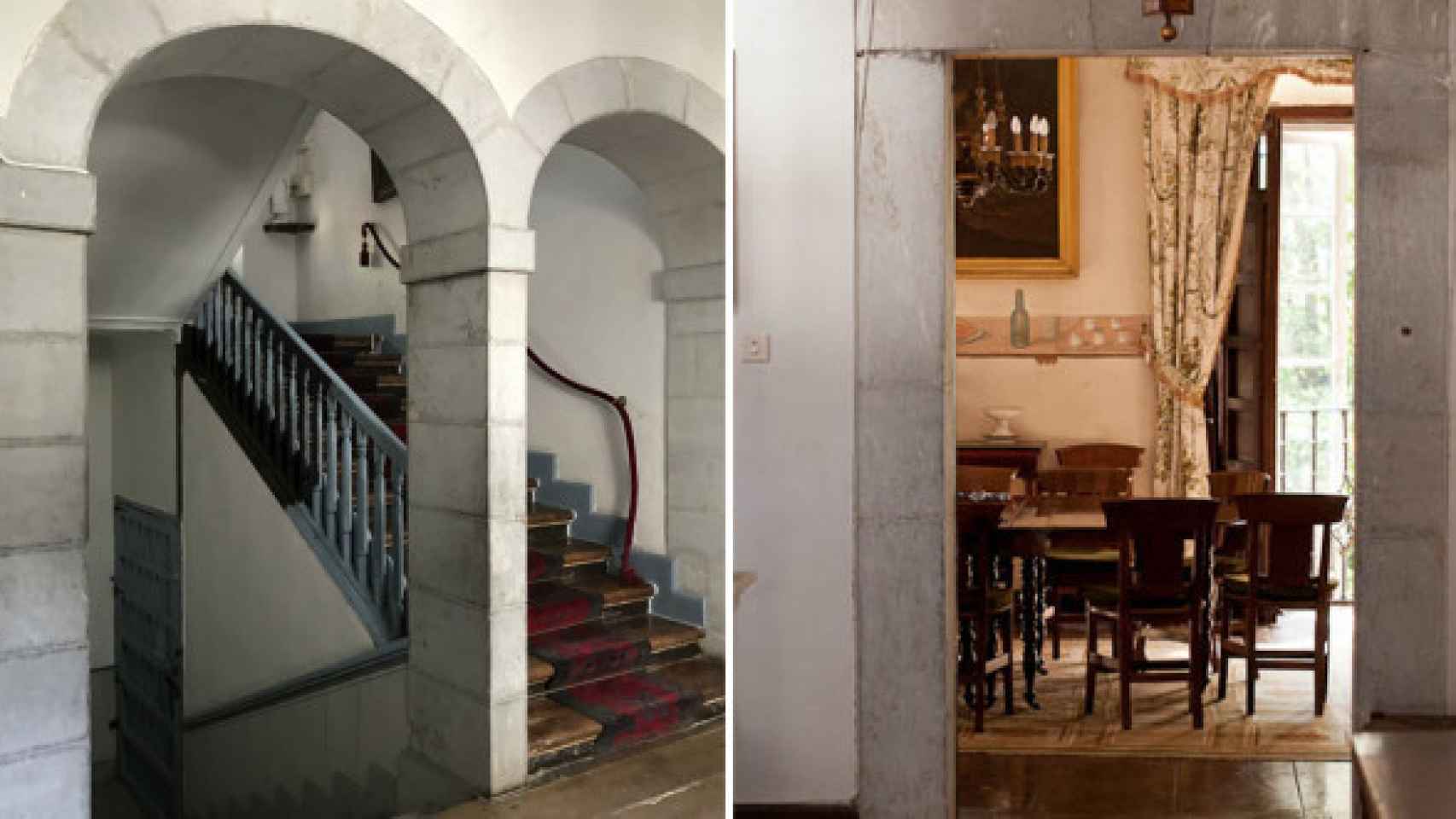 Imagen del salón y la gran escalera de mármol que es la columna vertebral de la casa.