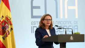 La vicepresidenta tercera y ministra de Asuntos Económicos y Transformación Digital, Nadia Calviño, durante su intervención.