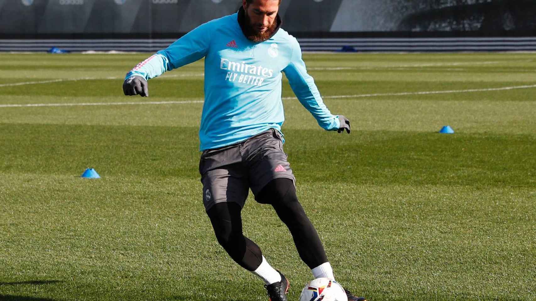 Sergio Ramos en un entrenamiento con el Real Madrid