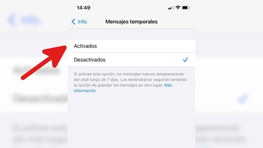 Cómo activar los mensajes temporales de WhatsApp
