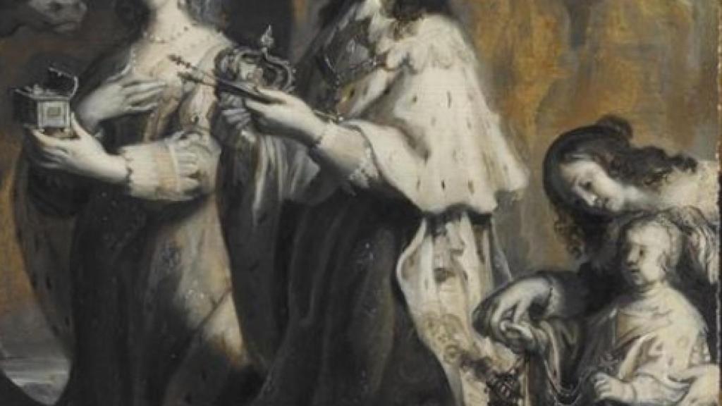 Luis XIII, su esposa Ana de Austria y el pequeño Delfín Luis haciendo ofrendas durante la natividad de 1639.