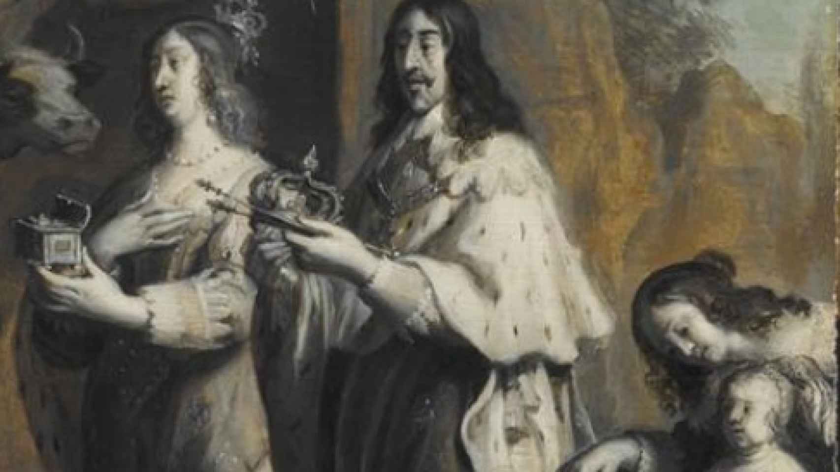Luis XIII, su esposa Ana de Austria y el pequeño Delfín Luis haciendo ofrendas durante la natividad de 1639.