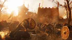El ejército nórdico asaltando una fortaleza sajona con máquinas de asedio