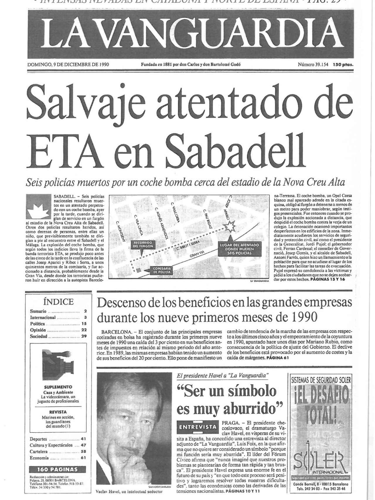 Portada al día siguiente de los hechos del periódico La Vanguardia.