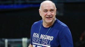 Pablo Laso, en un entrenamiento del Real Madrid de Baloncesto