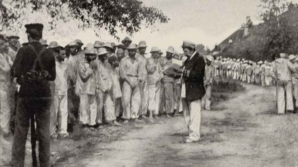 Prisioneros de guerra españoles en Seavey's Island, Portsmouth, New Hampshire.
