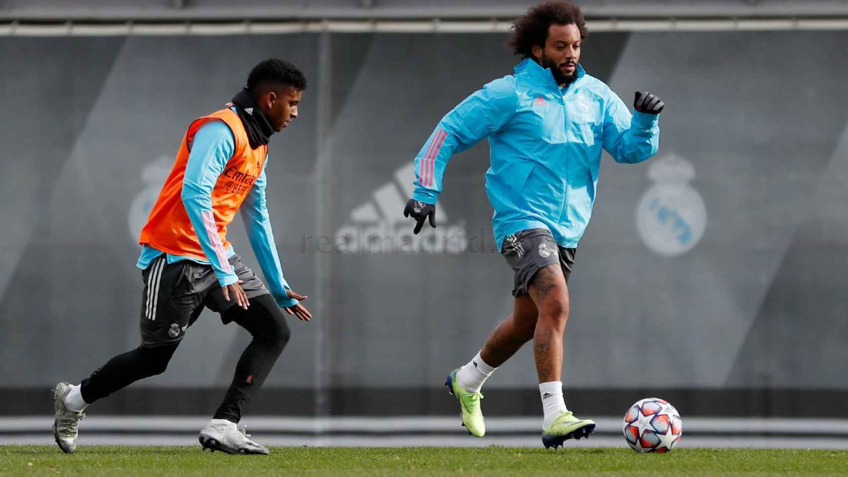 Marcelo, en un entrenamiento del Real Madrid