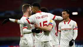 El Sevilla celebra su gol ante el Rennes